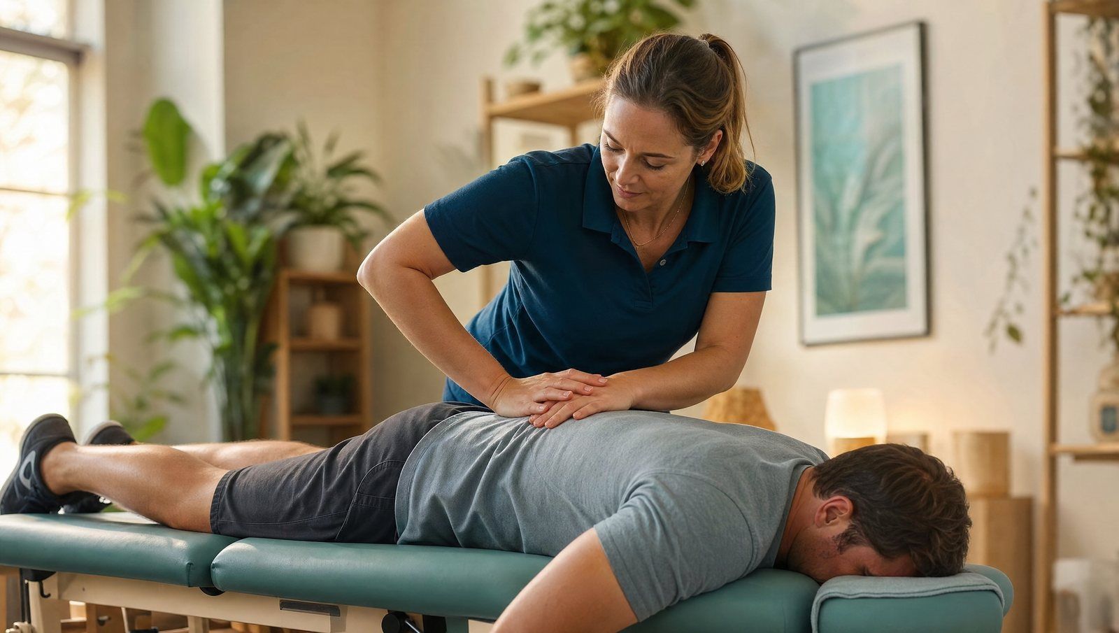 Physiotherapist treating a worker's back