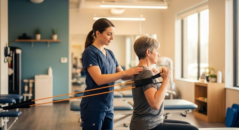 Physiotherapist guiding a patient through a recovery plan
