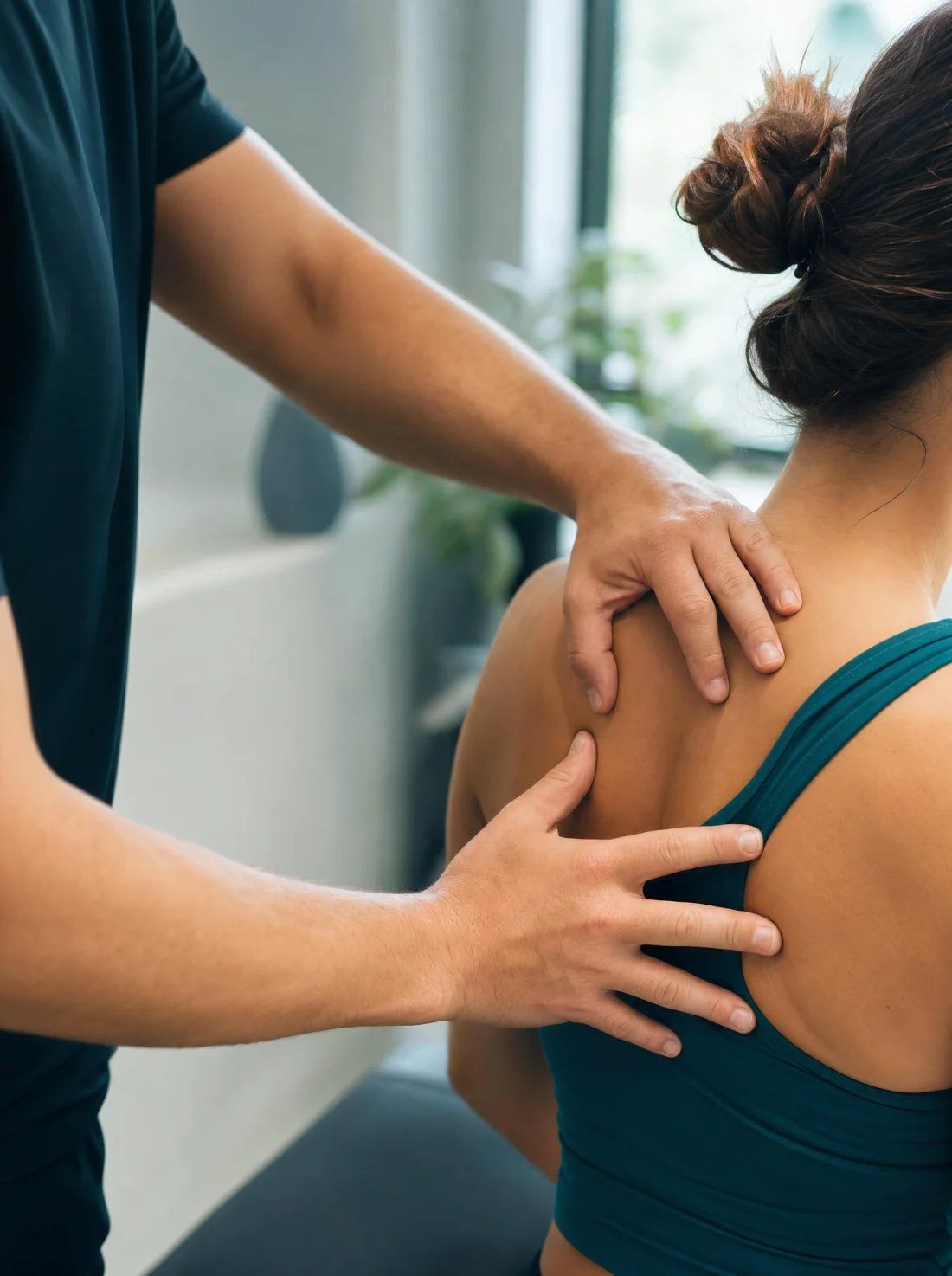 Hands-on chiropractic treatment for upper back and shoulder at Trust Care Physiotherapy in Edmonton
