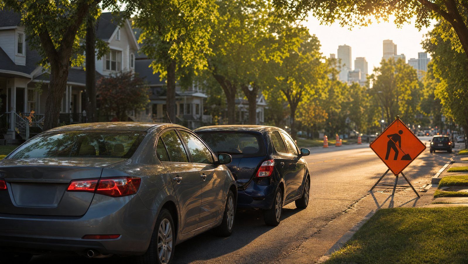A summer Edmonton street after a minor car accident