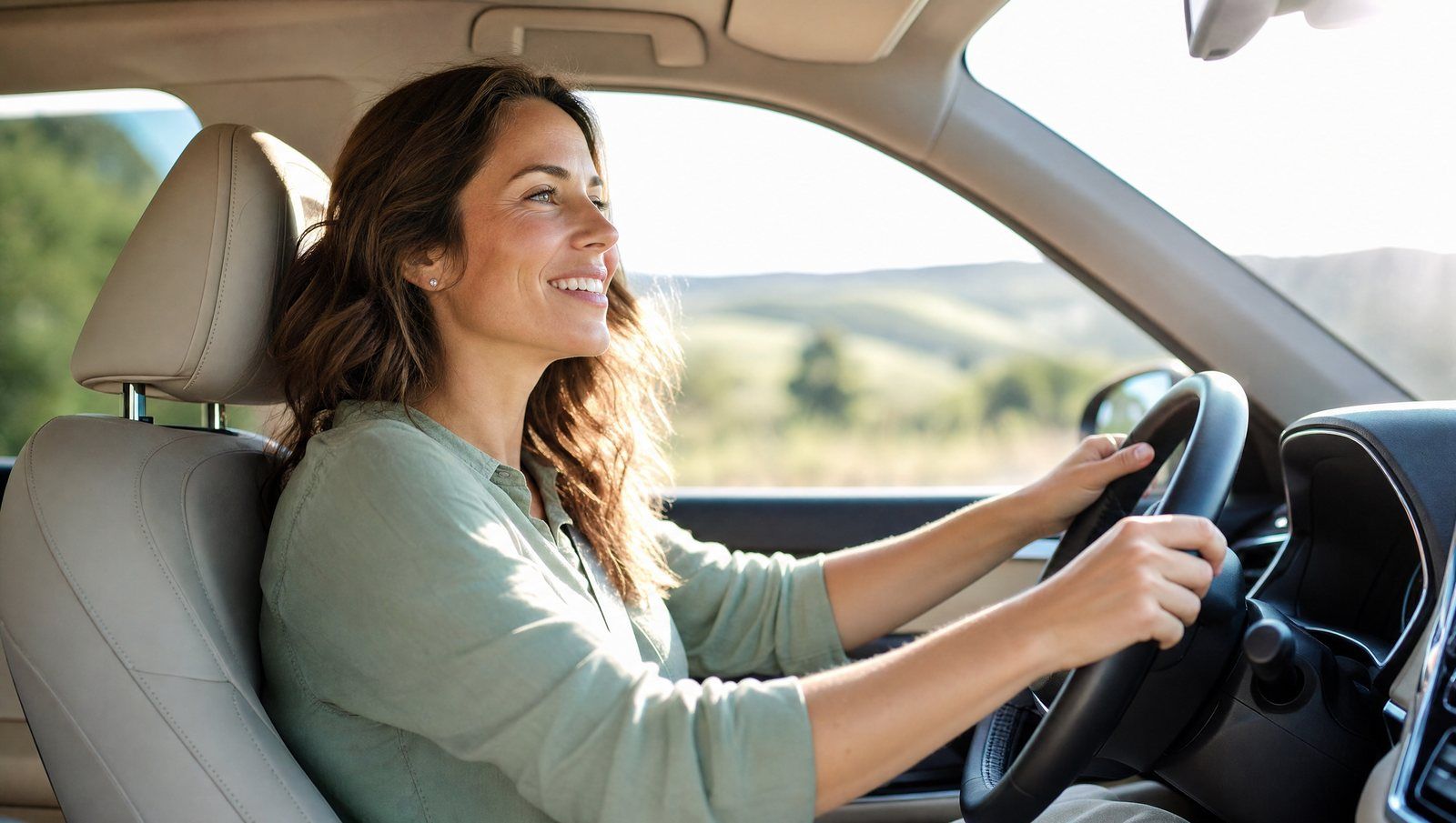 Recovered and smiling, confidently back behind the wheel